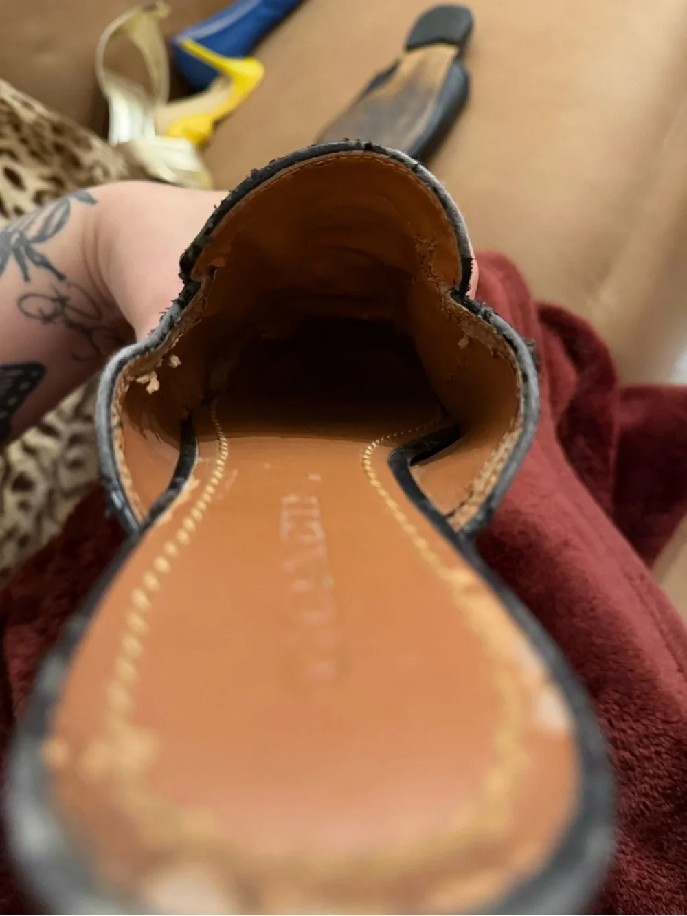 COACH Women's Black Leather Slide Mules with Gold Horse Accent ***peeling, poor